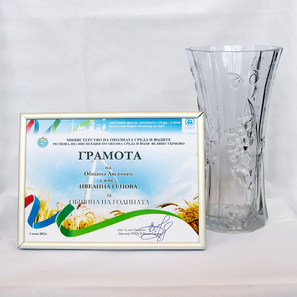 Награда „Oбщина на годината” 2012 на Регионална инспекция по околна среда и води - Велико Търново